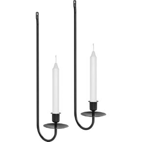 Black Iron Wall Candle Sconces Set of Two, Metal Vintage Rustic Modern Boho Wall Candle Holder Set of 2 for Room Fireplace House Outdoor Wedding Farmhouse Coastal Decor