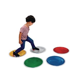 Excellerations Glitter Circle Liquid Tiles - Set of 5, Floor Tiles for Active Play and Gross Motor Skills, Sensory Exploration, Anti-Slip Dance Mat, Easy to Clean, Stepping Floor Mats, Home School Use