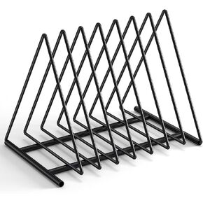 Triangle Desk File Organizer, 7 Slots Metal File Sorter Magazine Holder Document Rack,Desktop Bookshelf Organizer for Office Home School,Black