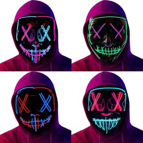 4 Packs EL Wire Mask Led Halloween Light Up Scary Mask Cosplay Mask Masquerade Mask for Adult/Halloween Parties
