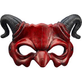 Spooktacular Creations Halloween Demon Mask, Red Ram Horn Devil Mask, Scary Devil Half Face Mask, Masquerade Foam Mask for Adults Kids Halloween Cosplay Costume Accessories Party Dress Up