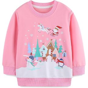 Mrocioa Toddler Girls Sweatshirt Holiday Sweater Reindeer Shirt Kids Xmas Pullover Sweater Tops 2-7T