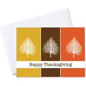 CEO Cards - Thanksgiving Greeting Cards (Autumn Trees), 5x7 Inches, 25 Cards & 26 White with Gold Foil Lined Envelopes (TH1505)