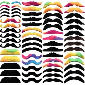 60 Pcs Fake Mustaches,Self Adhesive Novelty Moustaches,Colorful Fake Beards Mustache for Mustache Party,Halloween Festival,Performance Supplies Multi