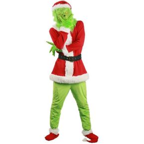 Green Monster Adult Costume Christmas Costume Set, 7PCS Santa Claus Outfit - Mask Included