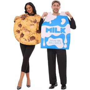 2Pcs Couples Halloween Costumes Funny 2024, Milk and Cookie Costume Adult Food Theme Halloween Costumes for Adult Women Men Dress Up Cosplay Parties-Adult One Size