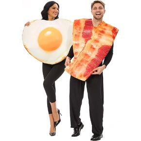 Funnlot 2PCS Couples Halloween Costumes for Adults Funny Fried Egg Bacon Couples Costumes Adult One Size
