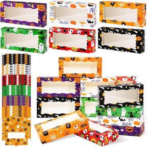 ReliThick 36 Pcs Halloween Cookie Boxes with Window 12 x 5.5 x 2.5 Inch Halloween Bakery Box Treat Boxes Dessert Boxes with Window for Cupcake Donuts Candies Pies Halloween Party Favors