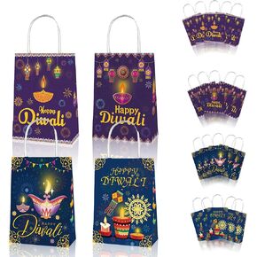 KYMY Diwali Party Treat Bags with Stickers, 12pcs Diwali Gift Candy Bags, India Festival of Lights Gift Goody Bags, India Party Favor Diwali Party Indian Celebration Supplies Decoration