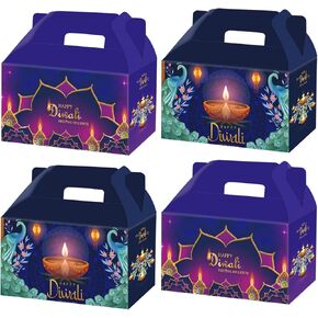 ANYMONYPF 16 Pcs Happy Diwali Treat Boxes Party Favors Diwali Gift Boxes Indian Deepavali Festival of Lights Goodie Gable Boxes Decoration for Diwali Party Supplies