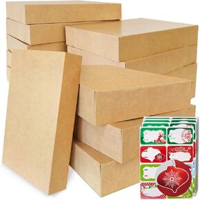 Party Funny 18 Kraft Medium Gift Wrap Boxes Bulk with Lids and 80 Count Foil Christmas Tag Stickers for wrapping Clothes (Tshirt, hat, gloves and scarf) and Xmas Holiday Present