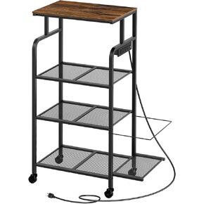 حامل طابعة مع محطة شحن، طاولة طابعة كبيرة طويلة مع عجلات للمكتب المنزلي، عربة طابعة 4 طبقات مع رف تمزيق، رف للماسح الضوئي للطابعة، بني ريفي PTHR114E01 in Kuwait