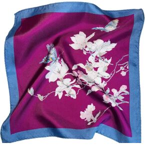 a handkerchief men’s pocket silk square oriental art purple flowers and butterfly, 30*30cm, Purple/Blue