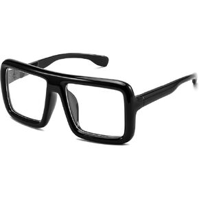 FEISEDY Oversized Black Thick Glasses Square Fake Frame Huge Fashion Eyeglasses Nerd Costume Accessories for Women Men and Kids Blue Light Blocking Glasses B0241