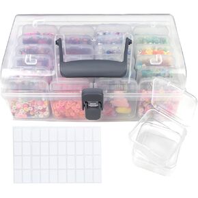 24 Pcs Bead Organizers with Lid, Small Plastic Storage Cases with Hinged Lid, Rectangle Mini Containers Box for Diamond Painting, Fake Nails, Lashes, Piercing Jewelry, Bands