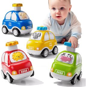 City Press and Go Car Toys for Toddlers 1-3 - 4 PCS Kids Play Cars, Ambulance, Sanitation car, Bus and School Bus, Car Toy for Baby, Baby Toys for 2 3 4 5 Year Old Boy, 18 Months boy Toys