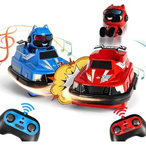 Remote Control Bumper Cars Toys, RC Race Vehicles Playset for Ages 5-7 Kids, Electronic Bump & Pop-up Game with 2 Figures, Christmas Birthday Gift for 3 4 5 6 7 8 Year Old Boys(Blue + Red)
