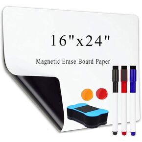 Dry Erase Board Sheet, Magnetic Whiteboard for Fridge, 12"x18" Erasable Refrigerator White Board Organizer and Planner for Office, Home, Kitchen, with Marker, Magnetic Eraser and Magnets
