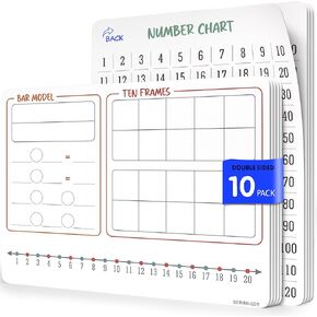 SCRIBBLEDO Bar Model 9"x12" Small White Board Dry Erase Sheets Math Manipulatives Number Chart Ten Frame Number Line Math Supplies Teacher Students Classroom Pack of 10 Sheets