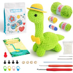 MAGIMUSE Crochet Kit for Beginners, Amigurumi Crocheting Animals Kits w Step-by-Step Video Tutorials, Knitting Starter Kit Learn to Crochet Kits for Adults, Brachiosaurus Dinosaur (40%+ Yarn Content) in Kuwait
