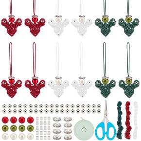 BEUNITONE 12 Set DIY Macrame Christmas Angel Ornaments Kit for Adult Beginners Christmas Wall Hanging Craft Kits Handmade Angel Wall Decor with Instruction for Wedding Party