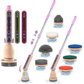 Electric Spin Scrubber,2024 New Super Quiet Power Cleaning Brush,Shower Cleaner Brush with Long Handle,Cordless Shower Scrubber 2 Speed with Adjustable Angles and 7 Heads for Bathroom Tub Tile Floor