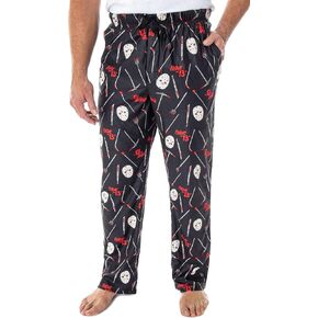 Friday The 13th Men's Jason Hockey Mask Allover Pattern Lounge Sleep Pajama Pants