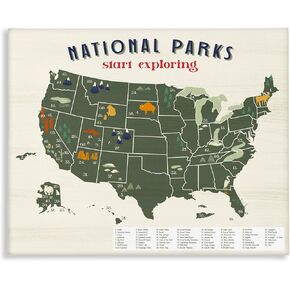 Stupell Industries National Parks Map with Numbered Key United States, Designed by Daphne Polselli Canvas Wall Art, 24x30, Green