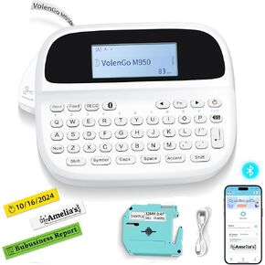 M950 Label Maker, Label Maker Machine with-Tape 12mm White, Portable Bluetooth Labeler with Backlit-LCD, Handheld Rechargeable Label Makers, Inkless Labeling Maker for School Office Organization