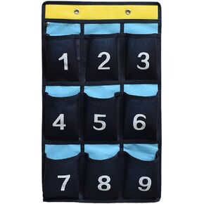 Numbered Pocket Chart Over Door Hanging Classroom Organizer for Cell Phones Calculators Holders Blue (30 Pockets)