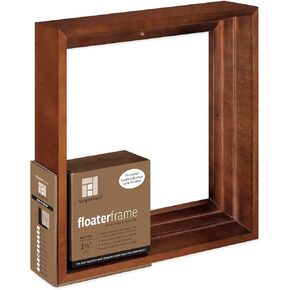 Ampersand Art Supply Floaterframe Readymade Frame for Flat and 1 1/2" Deep Wood Panel and Canvas Artwork, Paintings, Prints, and More, 12"x12", Walnut Bold