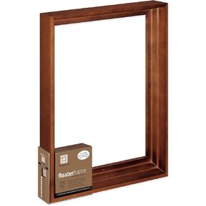 Ampersand Art Supply Floaterframe Readymade Frame for Flat and 1 1/2" Deep Wood Panel and Canvas Artwork, Paintings, Prints, and More, 16"x20", Walnut Bold