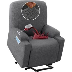 H.VERSAILTEX 100% Waterproof Stretch Couch Cover Recliner Cover Electric Power Lift Recliner Chair Cover for Elderly Fitted Standard Large Recliner with Side Pocket, Soft Thick Jacquard,Grey