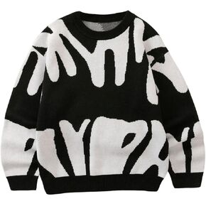 Floerns Boy's Graphic Long Sleeve Pullovers Crew Neck Knitted Drop Shoulder Sweaters