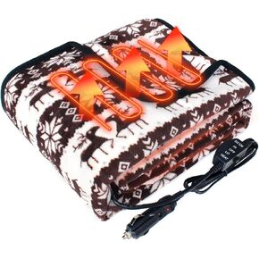 SJC 12-Volt Electric Heated Car Blanket,Portable Heated Blanket with 2 Level,Electric Blanket for Car,Truck,SUV (Black)