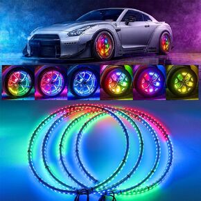 15.5" 17" Dream Chasing Color Double Row Wheel Ring LED Light Kit Fits for Car Truck Wheel Lamps Accessories by APP Control (17 inch)