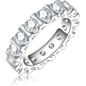 Moissanite Eternity Ring 4.0 mm D color 5 CTTW Lab Created Diamond Bezel set Eternity Wedding Band for Women Platinum Plated Silver VVS Moissanite Anniversary Engagement Stacking Rings