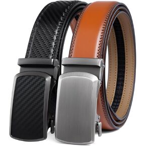 Drowsmen Ratchet Belt for men, leather belt 2 packs in Gift Set Box Size Adjustable belt, waist Trim to Fit