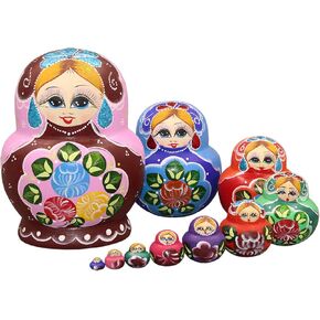 10 قطع من دمى التعشيش الخشبية الجميلة المصنوعة يدويًا من Moonmo هدية التعشيش الروسية دمى التمنيات البيضاء الجميلة على شكل زهرة ماتريوشكا التقليدية. … in Kuwait