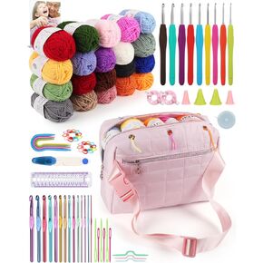 Aeelike Crochet Kit for Beginners Adults, 87 PCS Crochet Kits Including Crossbody Yarn Bag 20 PCS Acrylic Yarns 23 PCS Crochet Hooks Set Detailed Instructions, Complete Crochet Knitting Kit