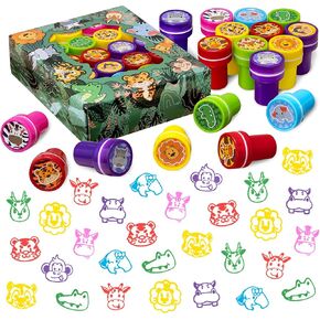 Jungle Safari Party Favors 20 PCS Wild Animals stamps for Kids Birthday Gifts, Zoo Animal Stamps for Kids, Self Inking Stamps for Kids