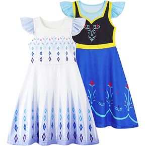 Jurebecia 2Pcs Girls Nightgowns Princess Nightgown Pajamas Flutter Short Sleeves Nightdress Sleepwear Nightie Dress for Kids