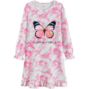 Little Hand Girls Long Sleeve Nightgown Toddler Cotton SleepShirt Cute Butterfly Sleepwear Princess Cat Nightdress 3-10 Years