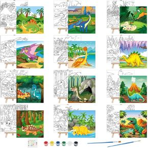 Tenceur 12 Sets Pre Drawn Canvas to Paint Kid Adult Stretched Coloring Painting Canvas Panels with Design Easel and Brushes for Party Supplies Beginner Favor(Spring)