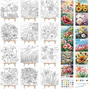 Tenceur 12 Sets Ramadan Pre Drawn Painting Canvas Kit for Adults & Kids Pre Printed Stretched Canvas with Mini Easels, Acrylic Paints and Brushes DIY Islamic Art Craft for Eid, Party and Home Decor in Saudi Arabia