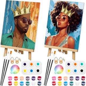 Humyoun 2 Pack Couples Painting Kit Date Night Valentines Paint and Sip Kits for Couples Pre Drawn Canvas for Painting 8 x 10 Inch Set Party Supplies Valentine Gifts(Crown)