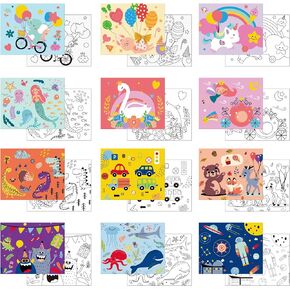 AUREUO 12 Pc Pre Drawn Canvas to Paint - 8x10 Inch Preprinted Canvas Boards for Painting with Design - Stenciled Canvas Panels for Oil Acrylic Tempera Paints