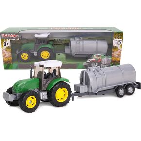 Toyland® 22.5cm Farm Tractor & Tanker/Trailer Set - Free Wheel Action - Boys Farm Toys (Red Trailer)