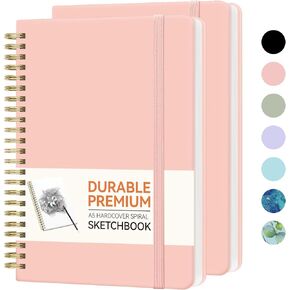 Forvencer 2 Pack Blank Spiral Notebook, 8.5" x 5.5"Hardcover Sketch Book, 100GSM Thick Paper, Art Sketchbook for Women & Adult, 100 pages Drawing Book Journal for School Office Drawing Work, Pink