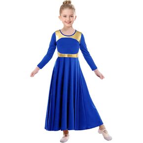 Girls Praise Dance Dress Metallic Block Rules Liturgical Worship Church Choir Costumes Lyrical Dress